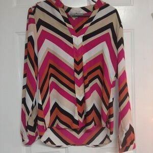 🦄NY Collection Chevron Blouse in Pink, Orange, and Black Size M